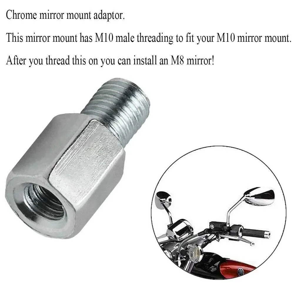 2PCS Rear View Mirror Screws Chrome Set Of 8mm-10mm Adapters Strong Function For Motorcycle Clockwise Threaded Easy-use Anti-wea