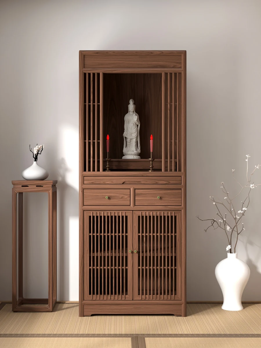 Chinese Buddha Shrine Clothes Closet Home Buddha Statue God of Wealth Worship Table Buddha Shrine