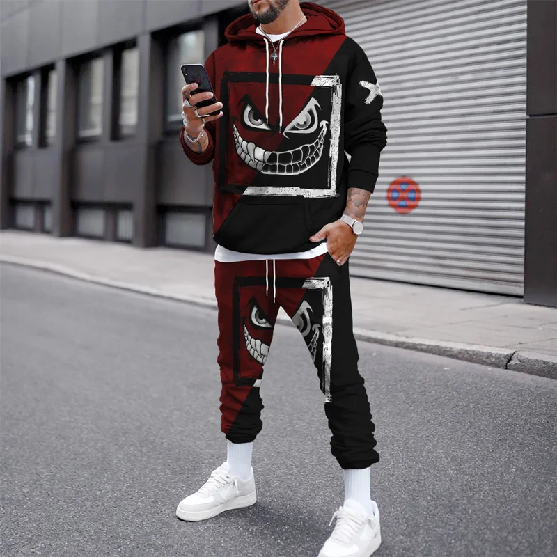 Men Tracksuit Set Smile 3d Printed Hoodies Suits Jogger Casual Sweashirts Sweatpants 2 Piece Autumn Winter Hip Hop Man Clothing