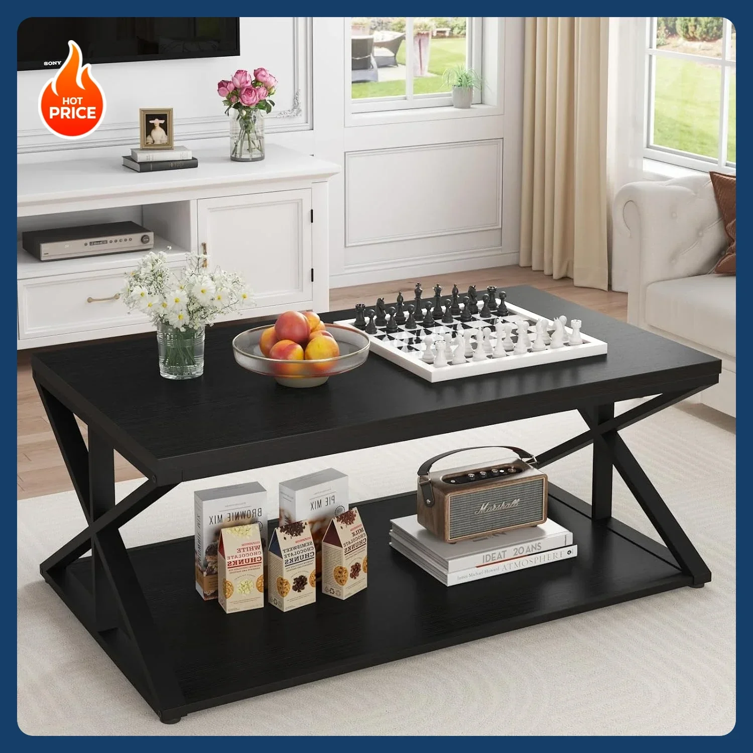 

[Best Seller!]Modern Coffee Table with Storage, Farmhouse Living Room Table, Minimalist Rectangle Center Table, Industrial Vinta