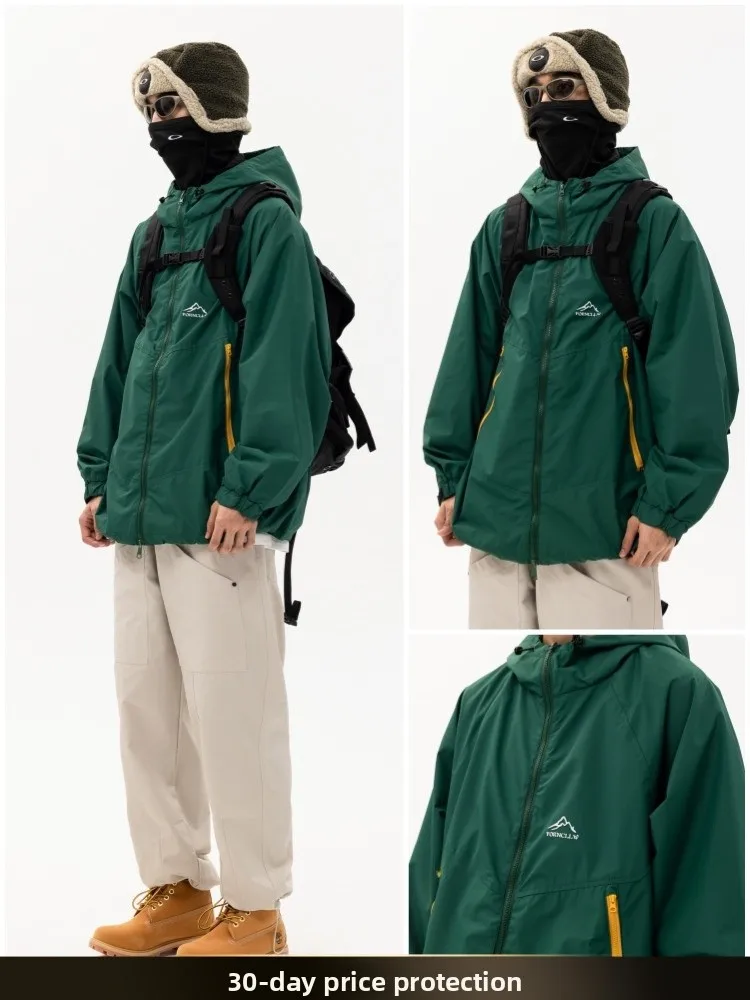 

NTED Mountain Series Men's Outdoor Functional Jaet Water-Resistant Hooded Coat with kets Autumn Trendy Color Blo Design