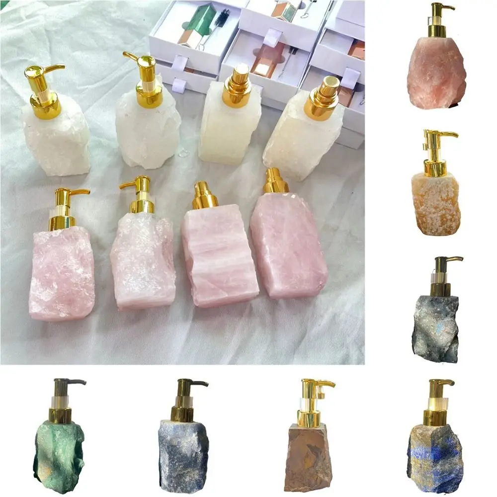 Dispensador de jabón de piedra de cristal Natural para mujer, contenedor de loción cosmética vacío reutilizable, bomba de mano recargable, botella de Perfume