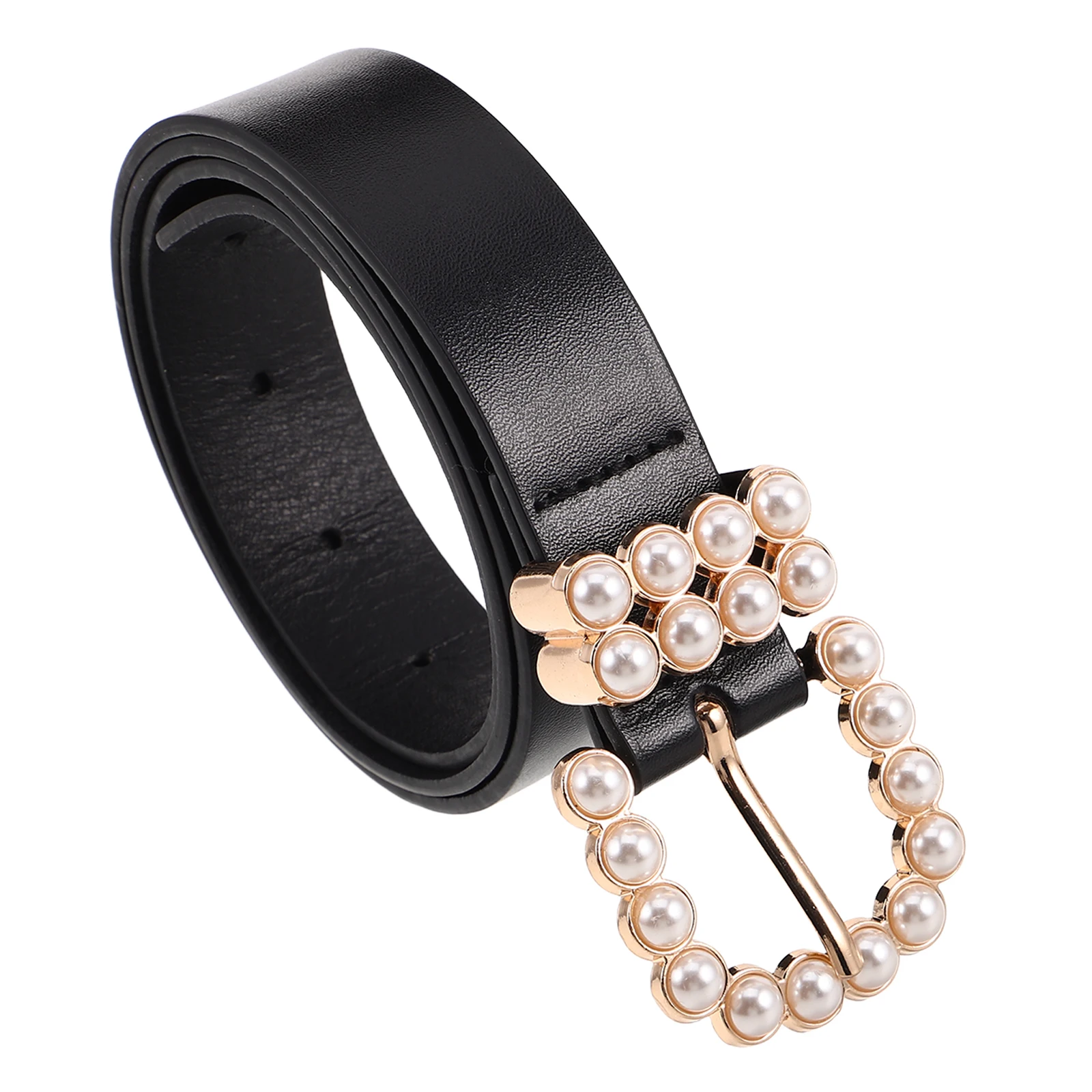 

Pearl Buckle Belt for Women Elegant Adjustable Length Versatile Style Fashion Forward Pu Belt Design