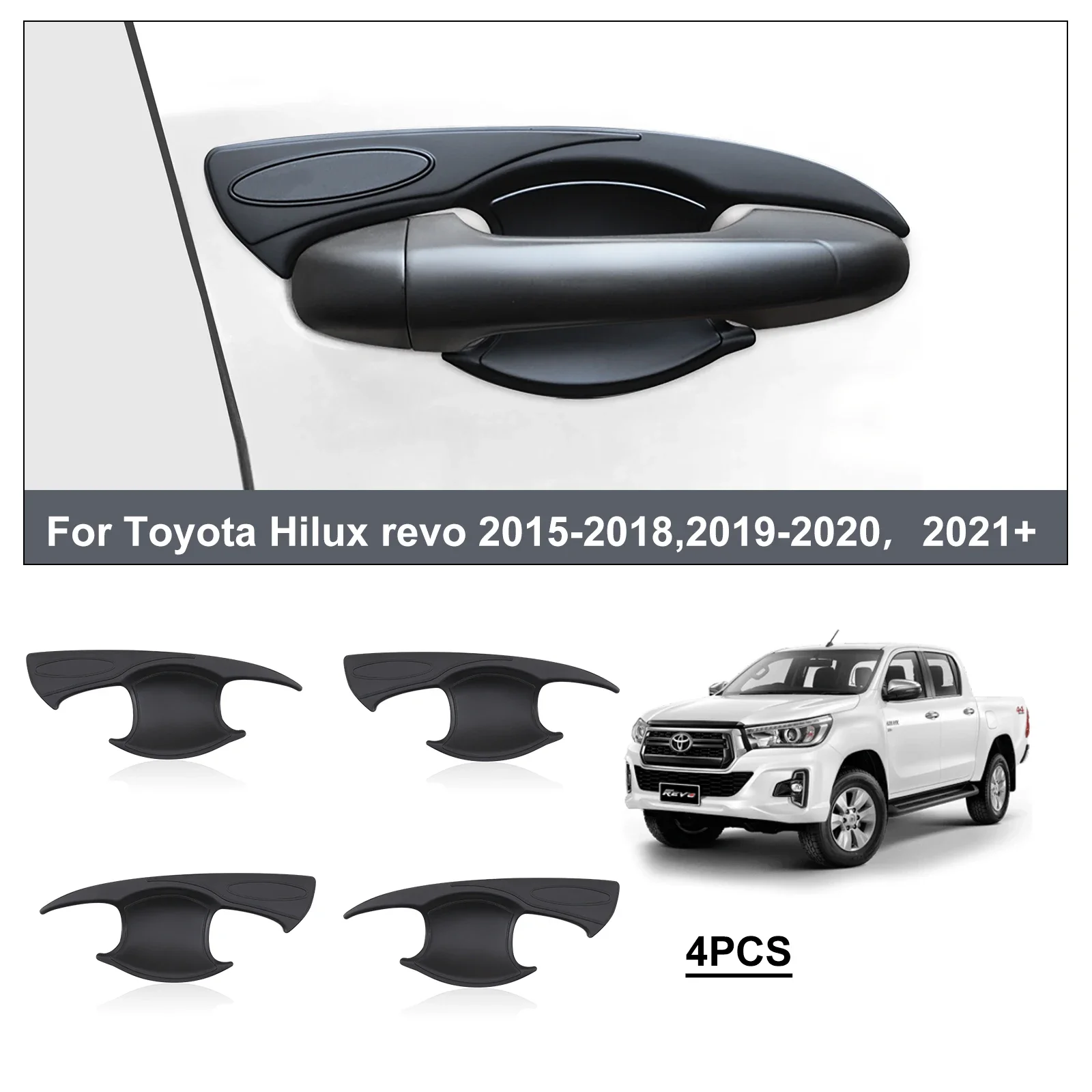 

Matte Black 4PCS/SET Door Handle Inner Cap Set For Toyota Hilux Revo 2015-2024 4x4 Doubel Cabin Car Accessories