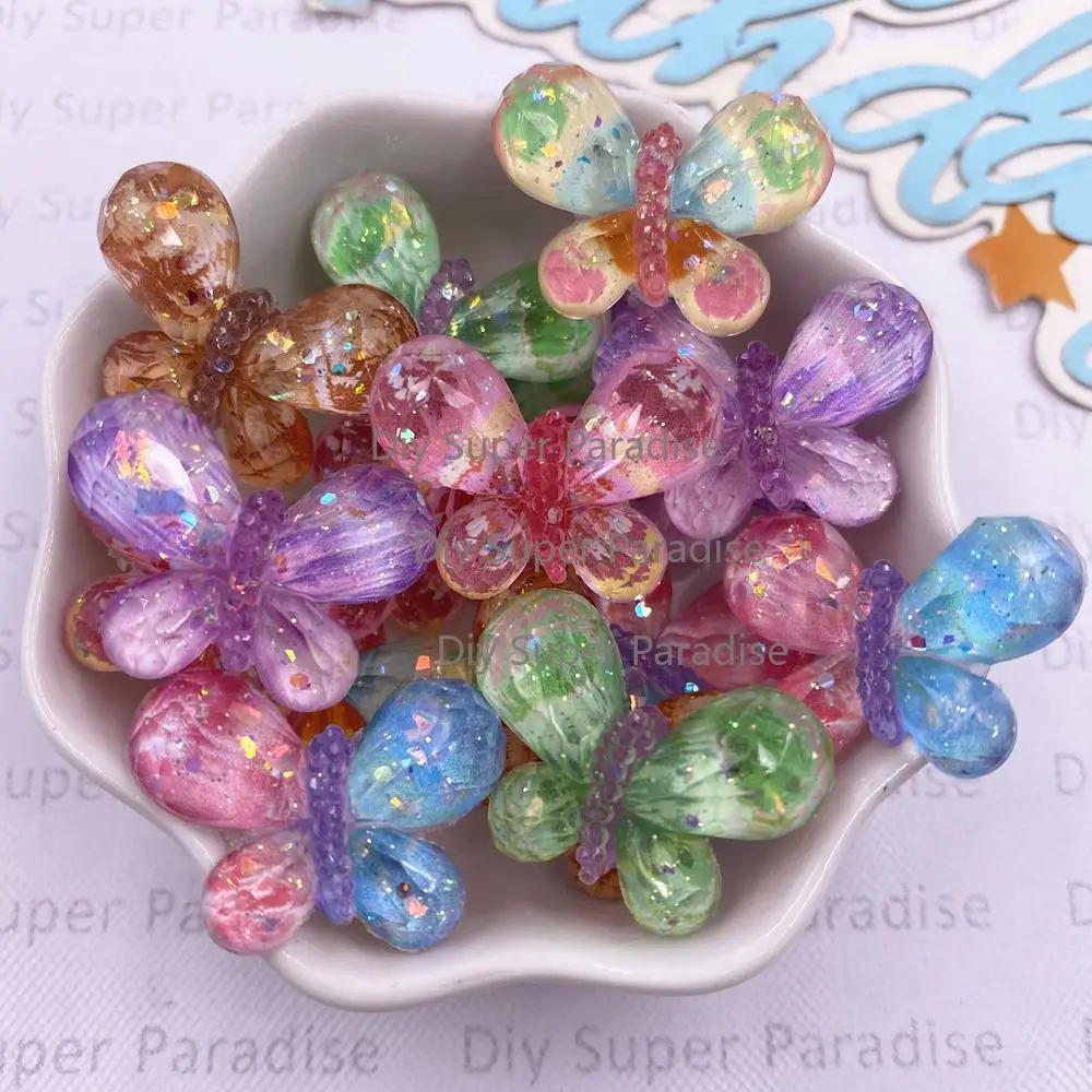 New 10PCS Mixed Colorful Glitter Resin Cartoon Crystal Butterfly Figurine Flatback Rhinestone DIY Wedding Decor Scrapbook Crafts