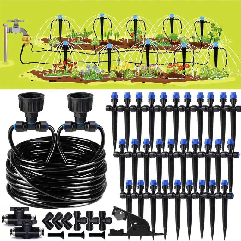 

98.4FT Quick-Connect Drip Irrigation Kit with Adjustable Fan-Shaped Drippers for Garden Watering, Saving Water Automatic Irrigat