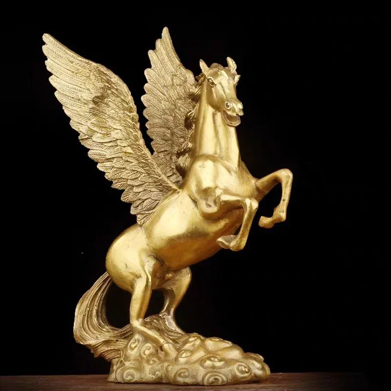 

Copper Statue Folk Old China FengShui Brass Zodiac Year Fly Horse Pegasus Auspicious Home Decor Statues for Decoration