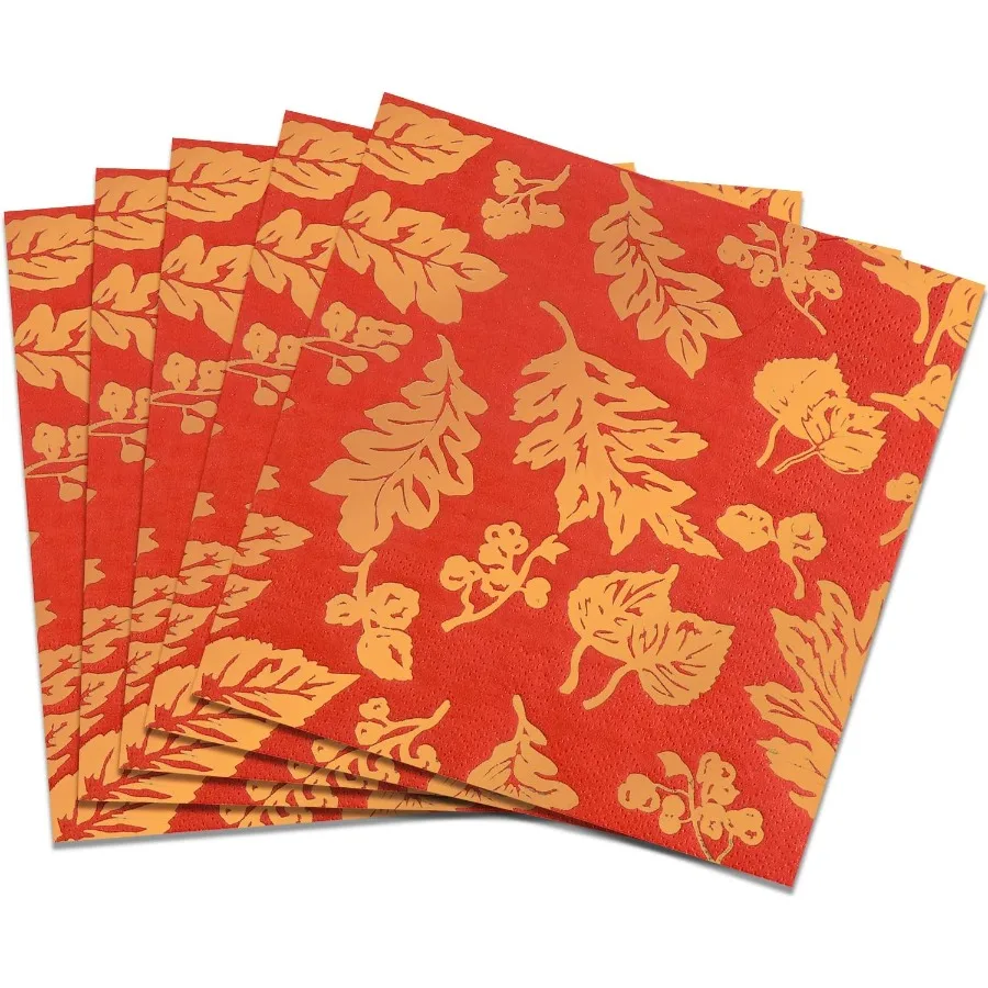 

50 Pack Gold Foil fall Paper pkins Disposable pkins red gold maple leaves for autumn and Thanksgiving engagement baby sr celebr