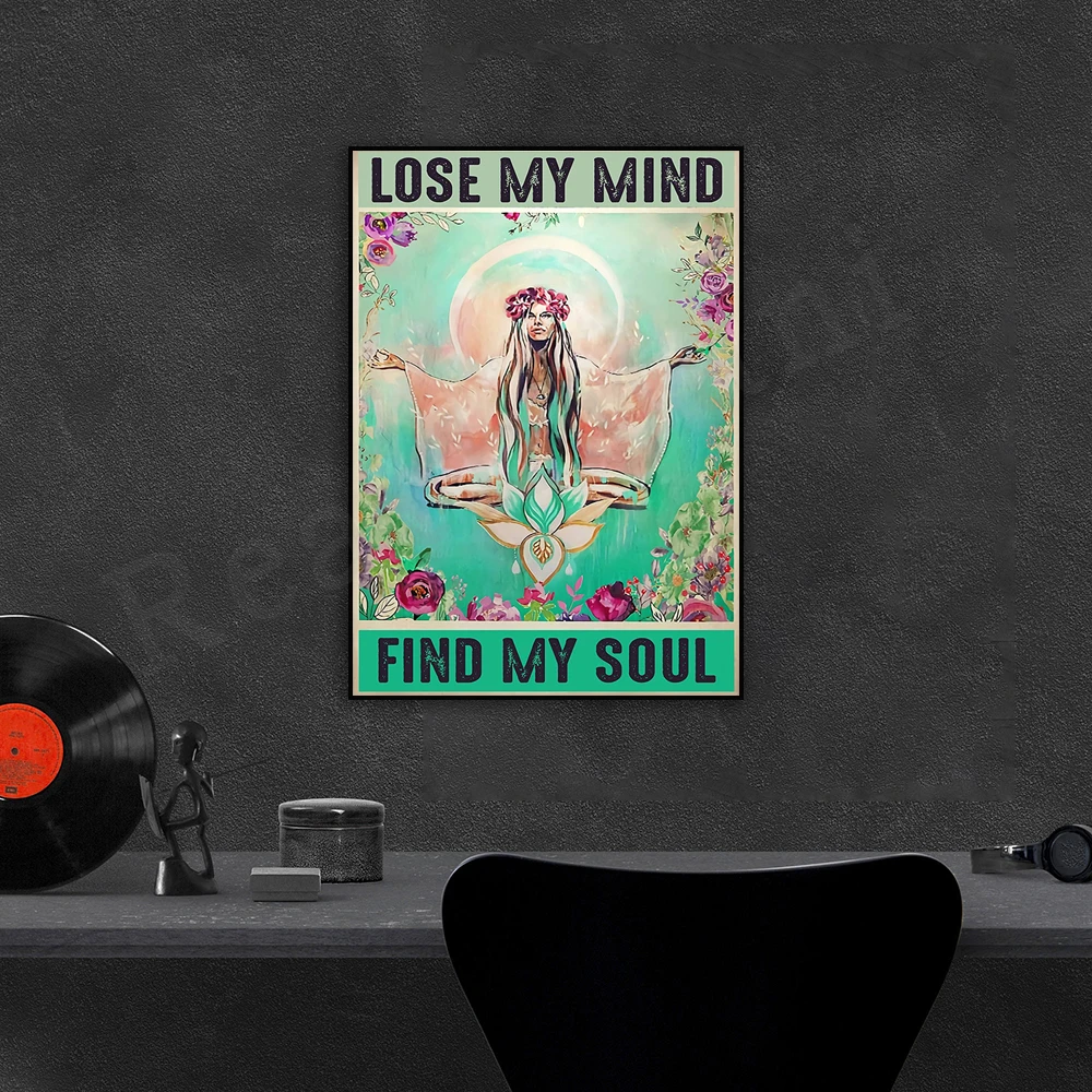 Lose My Mind Find My Soul poster, hippie yoga girl poster, hippie gift, boho girl wall art, retro hippie girl yoga home decor