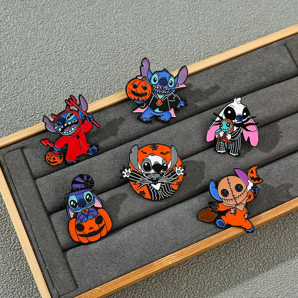 Disney Stitch pin Enamel lucu karakter Punk bros logam ransel lencana Halloween kartun lucu aksesori untuk hadiah anak-anak