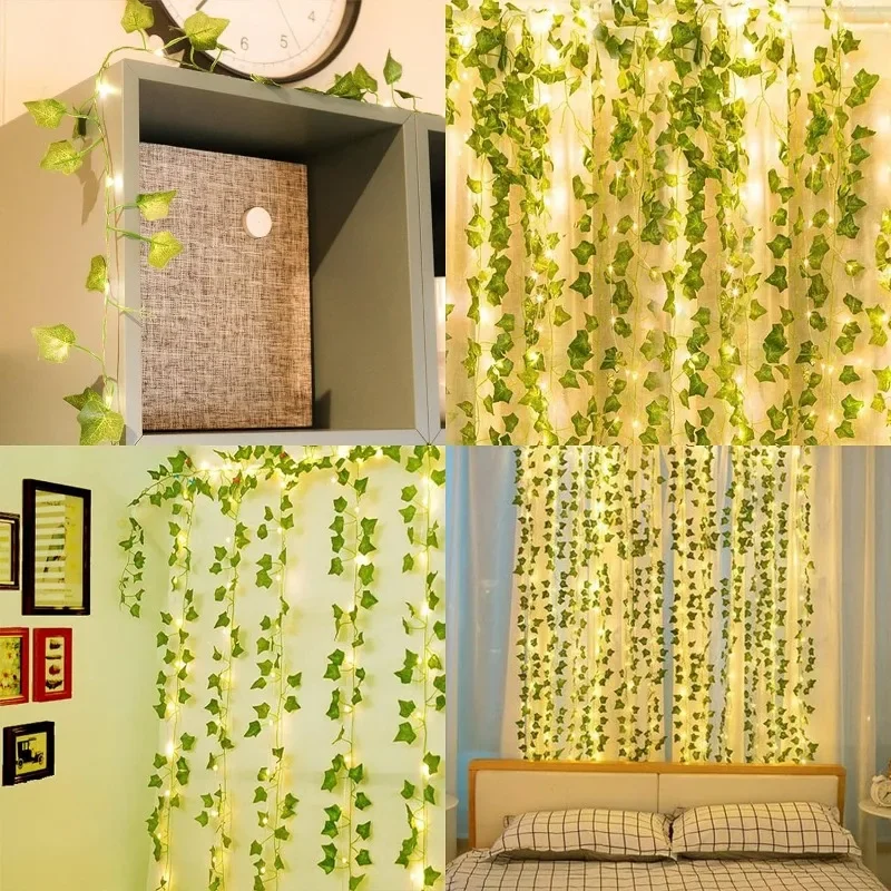 Artificial Green Ivy Leaf With Fairy Lights Fake Ivy Vines Garland Hanging Vine Plants For Garden Wedding Party Home Decorations