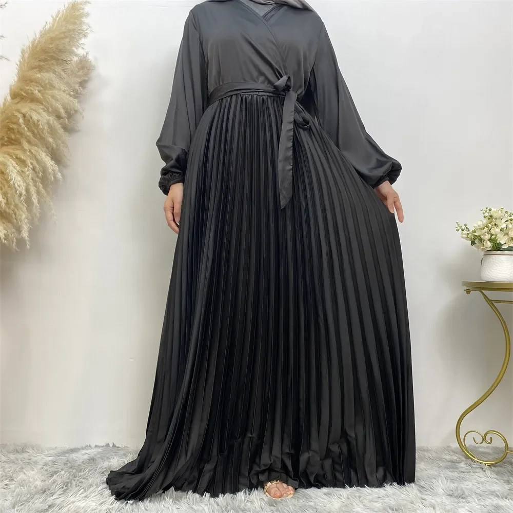 Neue Frau Muslimischen Ababya Satin Kleid Frauen Abaya Elegante Dubai Türkei Arabisch Islamischen Türkei Kaftan Saudi Muslimischen Plain Robe Kleid