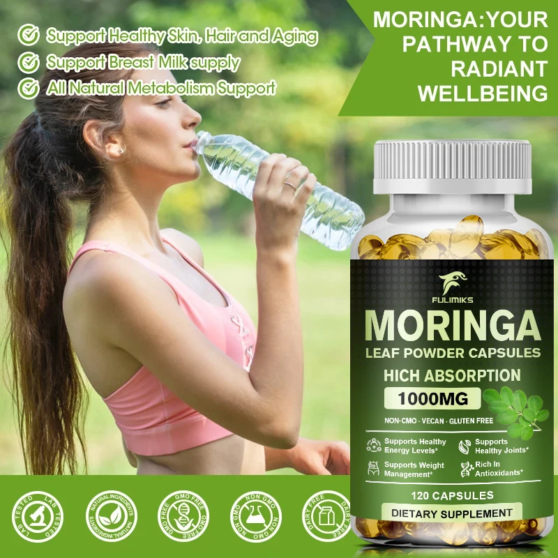 Premium Moringa Oleifera Capsules 1000mg | Made with Organic Moringa Leaf Powder, Superfood Antioxidant & Immune Support