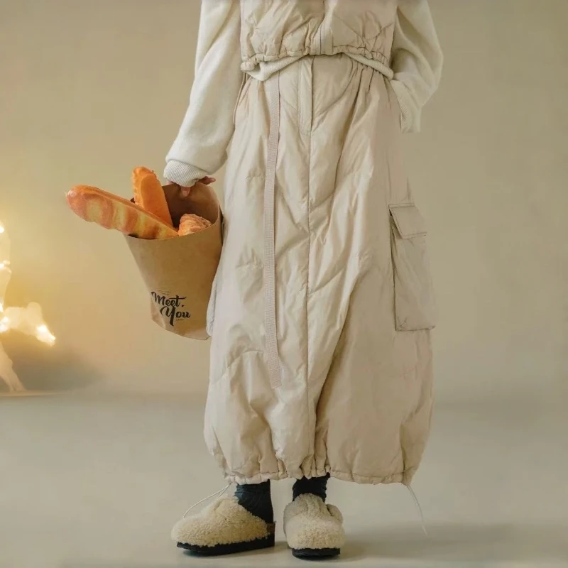 

Korean Sle Women's Silk Cotton f Skirt Warm Fluffy Pure Color Button Autumn Winter New Arrival Regular Cotton Blend Long...