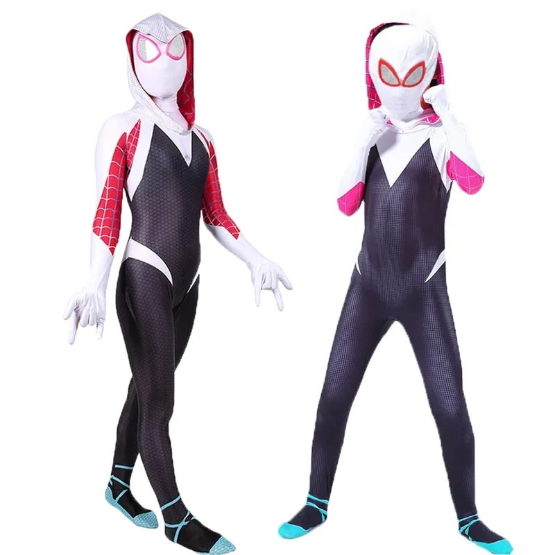 Film Iron Spiderman Bambini Supereroe Cosplay 3D Spider Gwen Stacy Bambini Adulto Zentai Suit Halloween Party Gift