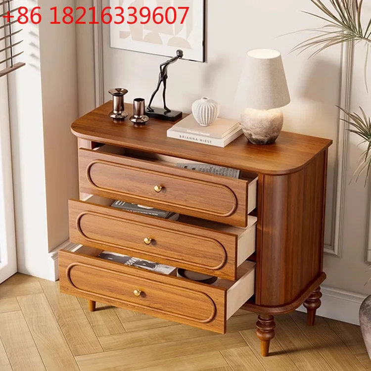 YAO Retro solid wood bucket cabinet light luxury high-end sofa side cabinet storage three bucket cabinet