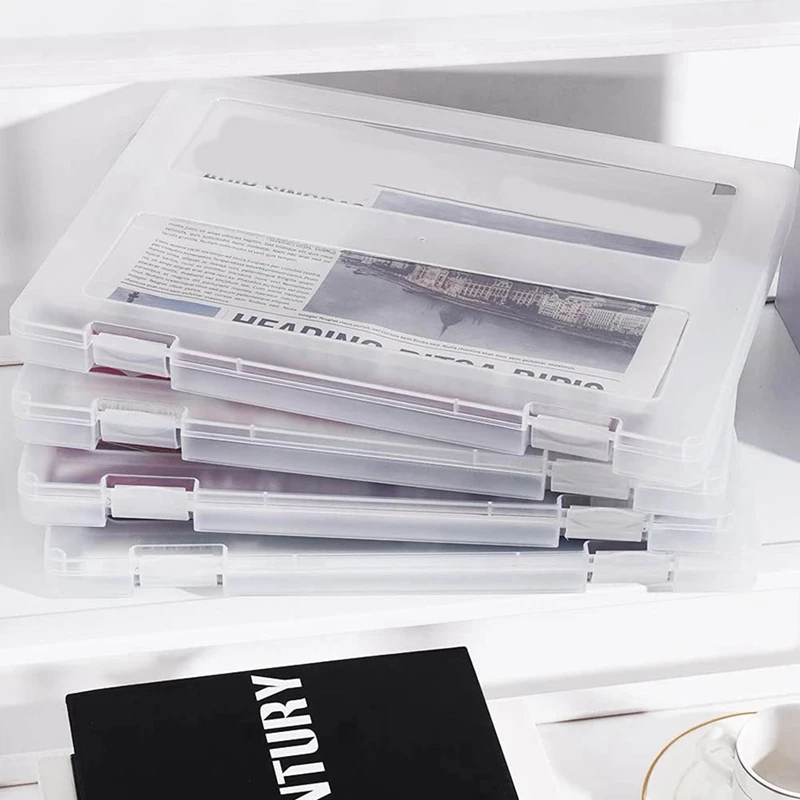 4 Pack A4 File Portable Project Case Plastic File Storage Box For 8.5X11in Letter Paper, Scrapbook Documents Magazines Holder