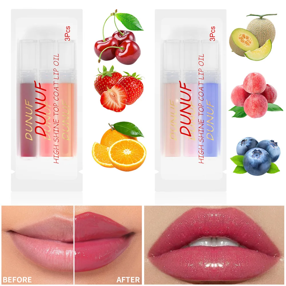 6 Color Fruit Scented Lip Gloss Set 3 Pcs Pearl Shimmer Temperature Change Lip Tint Moisturizing Non Sticky Daily Use and Gifts