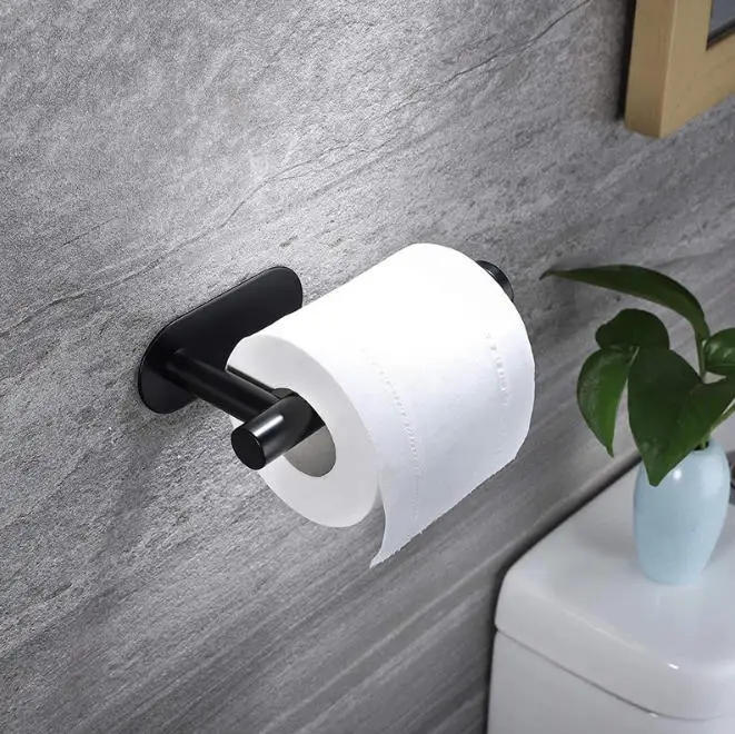 1pc Bathroom Toilet Paper Holder, Self-Adhesive Stainless Steel Roll Paper Holder, Tissue Holder, Perforated Wall Mounted Toilet view 2