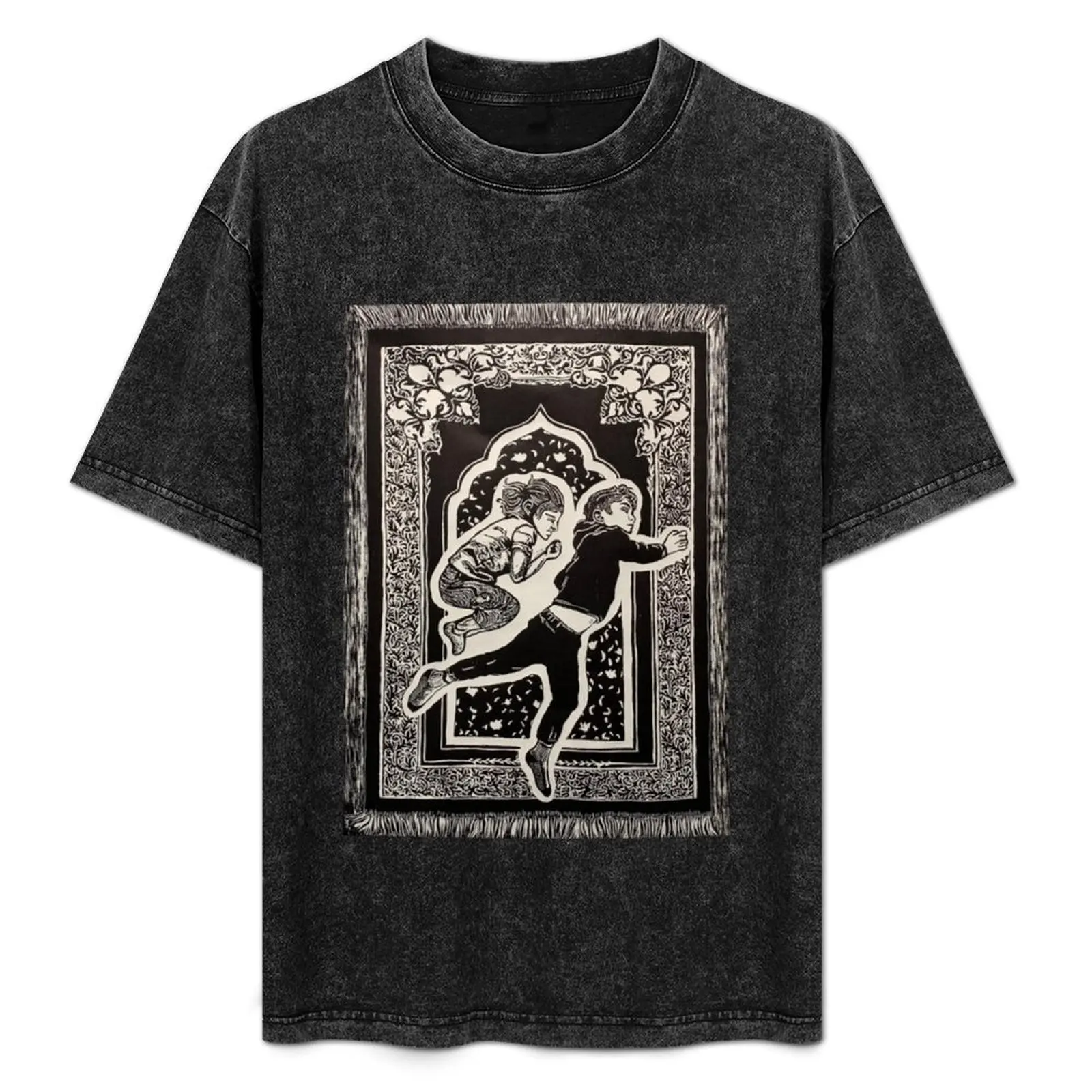 Child's Pose Woodblock Print T-Shirt Gym Exercise Short Sleeve T-Shirt