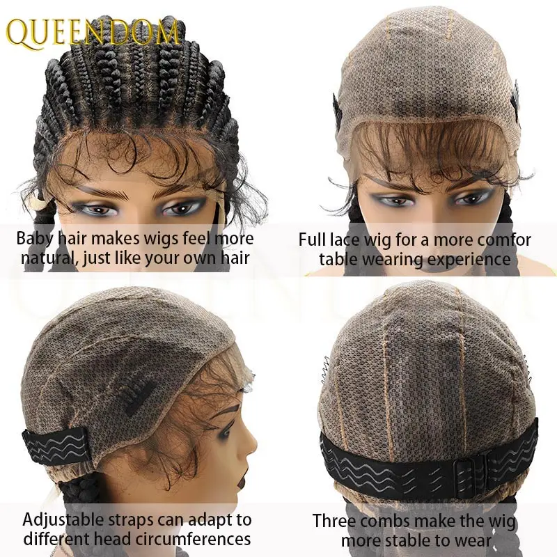 36'' synthetische Jumbo Box Full Lace Perücke Cornrow Twist Lace Front Perücke Göttin Zopf Perücke Afro schwarze Frauen knotenlose Box geflochtene Perücken