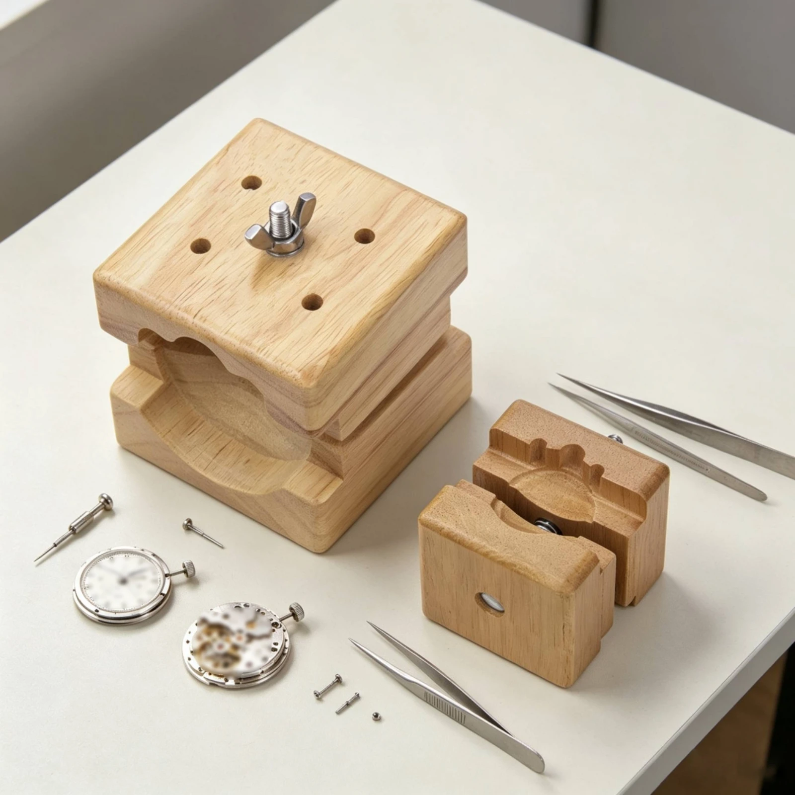 Woodworking Workbench - 時計ケースホルダー 木製時計ケースホルダーブロックツール 時計職人、ベンチワーク、ストラップ交換用 プロ仕様の滑らかな仕上がり