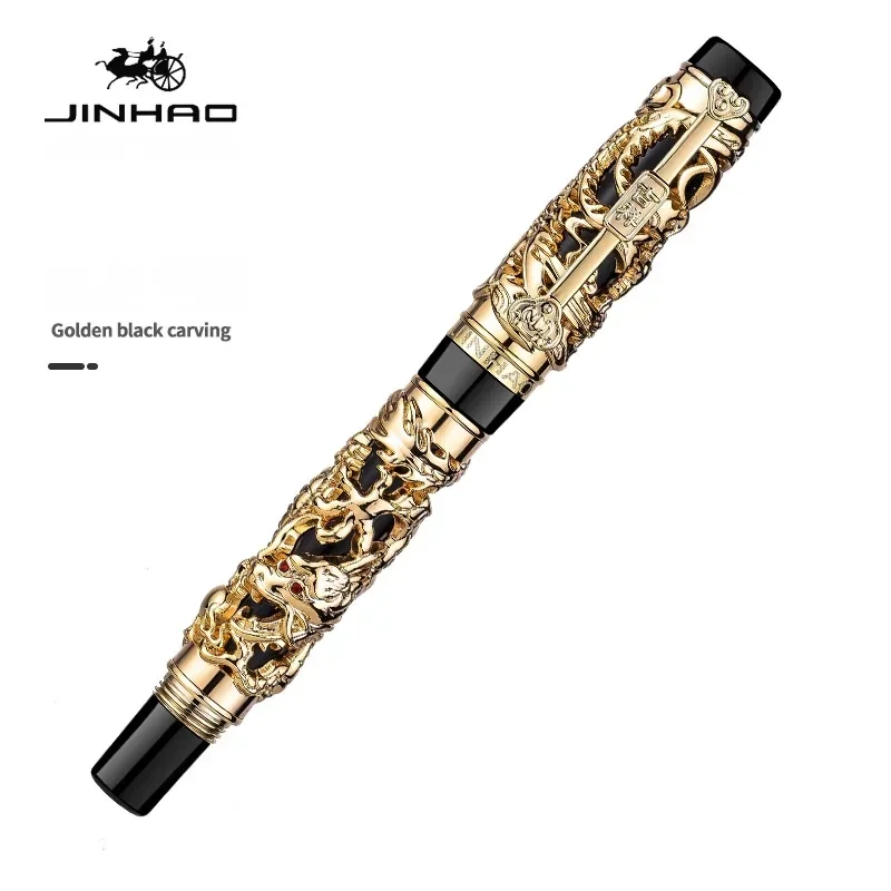 Imagem -05 - Jinhao 3d Dragão Alívio Caneta Fonte Luxo Phoenix Caneta de Metal Dourado 0.5 1.0 mm Nib Escrita Material Escolar Escritório Papelaria