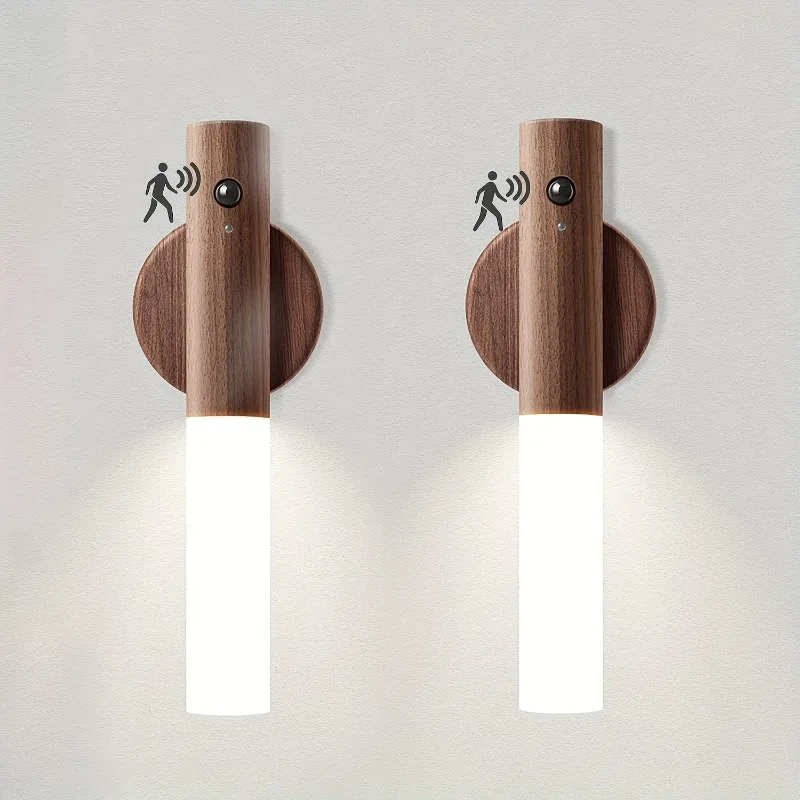 

usb Rechargeable Dimmable led Wooden Sensor Night Light2pcs