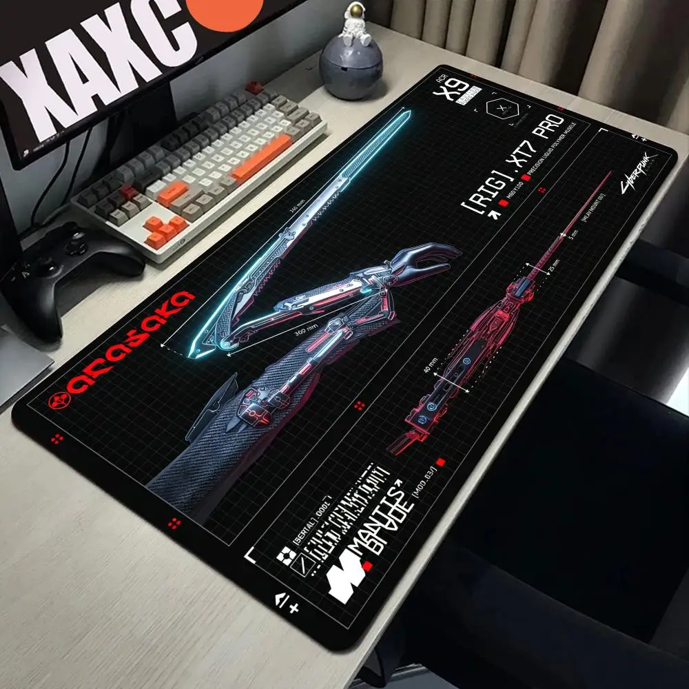 HYBXAXC C-Cyberpunk Blueprint Gaming Mouse Pad Cute HD Desk Pad Extended Gaming Keyboard Mats Large XXL Gamer