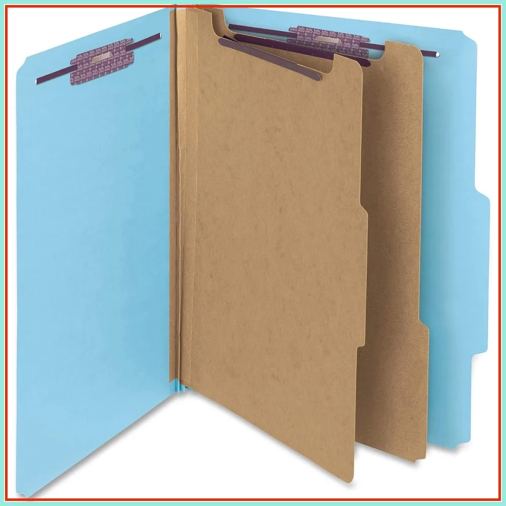 

Pressboard Classification File Folder with SafeSHIELD Fasteners, 2 Dividers, 2" Expansion, Letter Size, Blue, 10-Pack