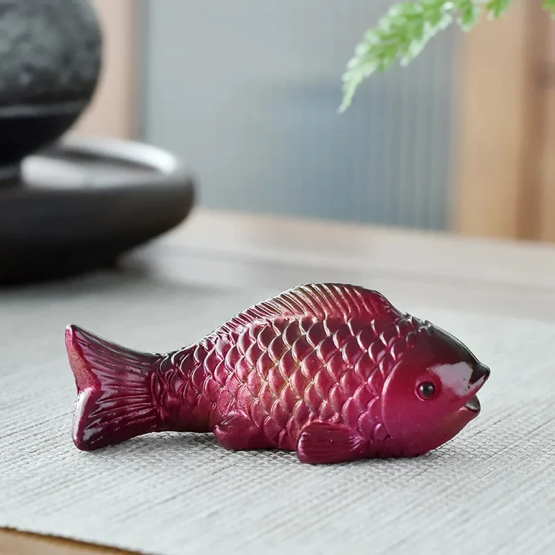 Adornos creativos que cambian de Color para mesa de té, mascota china, Informe de dos peces, ceremonia del té Zen, adornos de resina