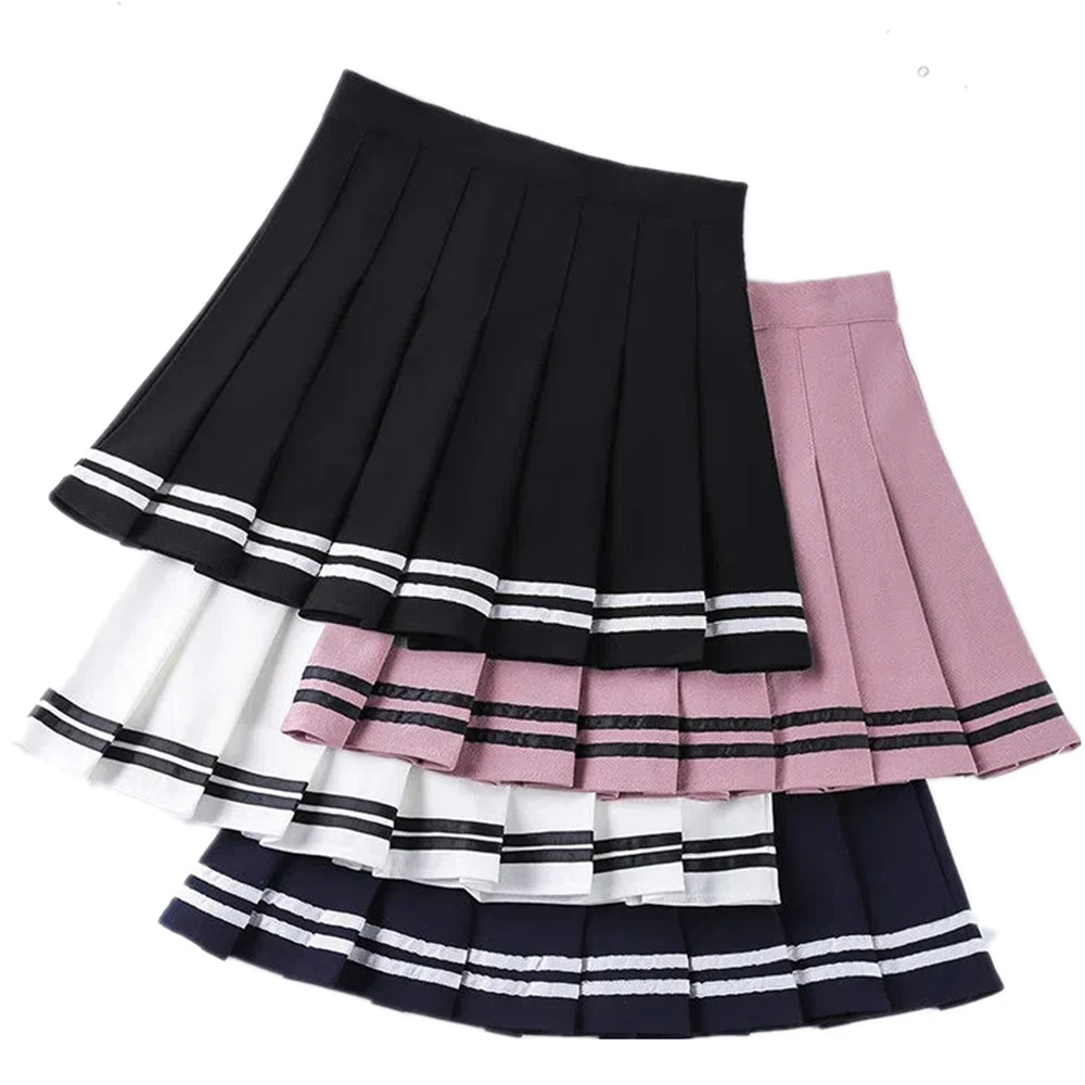 Striped Women Pleated Skirts Sexy High Waist Elastic Summer A Line Girls Dance Mini Fashion Sweet Female