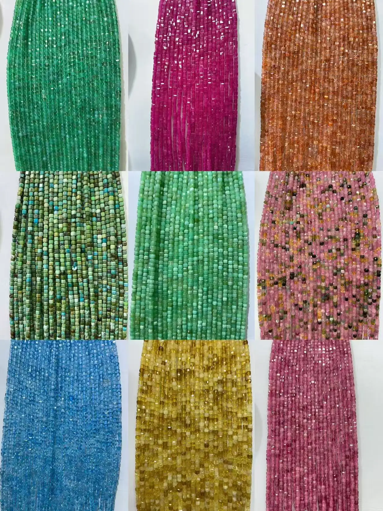 Natural Mixed Color Tourmaline Edge Faceted Cube Beads 2.5mmx2.5mm，Different Colors