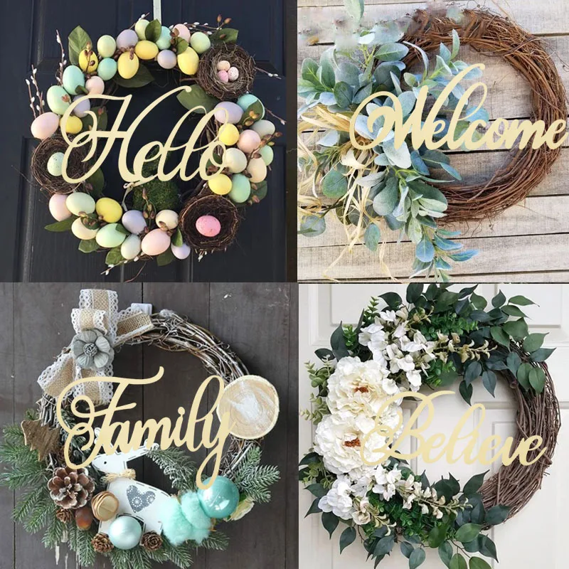 1Pcs Hello Wood Sign Door Decor Letters LOVE MR&MRS Wooden Pendant For Home Wedding Birthday Party Wreath Decor Wood Words Craft