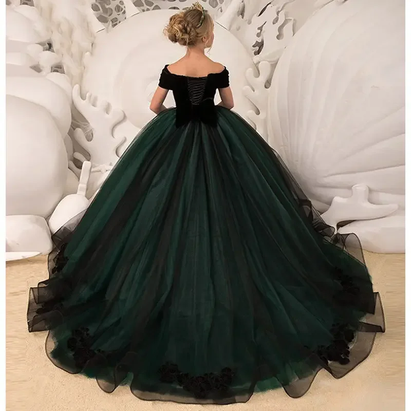 Robe de soirée en tulle gonflé pour bébé fille, robes de demoiselle d'honneur à couches pour enfants, longueur au sol, robe de princesse avec train, jolie première communion, quoi que ce soit