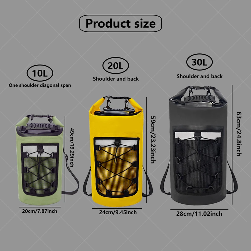 حقيبة شاطئ السباحة مقاومة للماء في الهواء الطلق الرياضات المائية تجمع القوارب على ظهره شبكة فصل جاف رطب الرباط حقيبة اللعب المائية