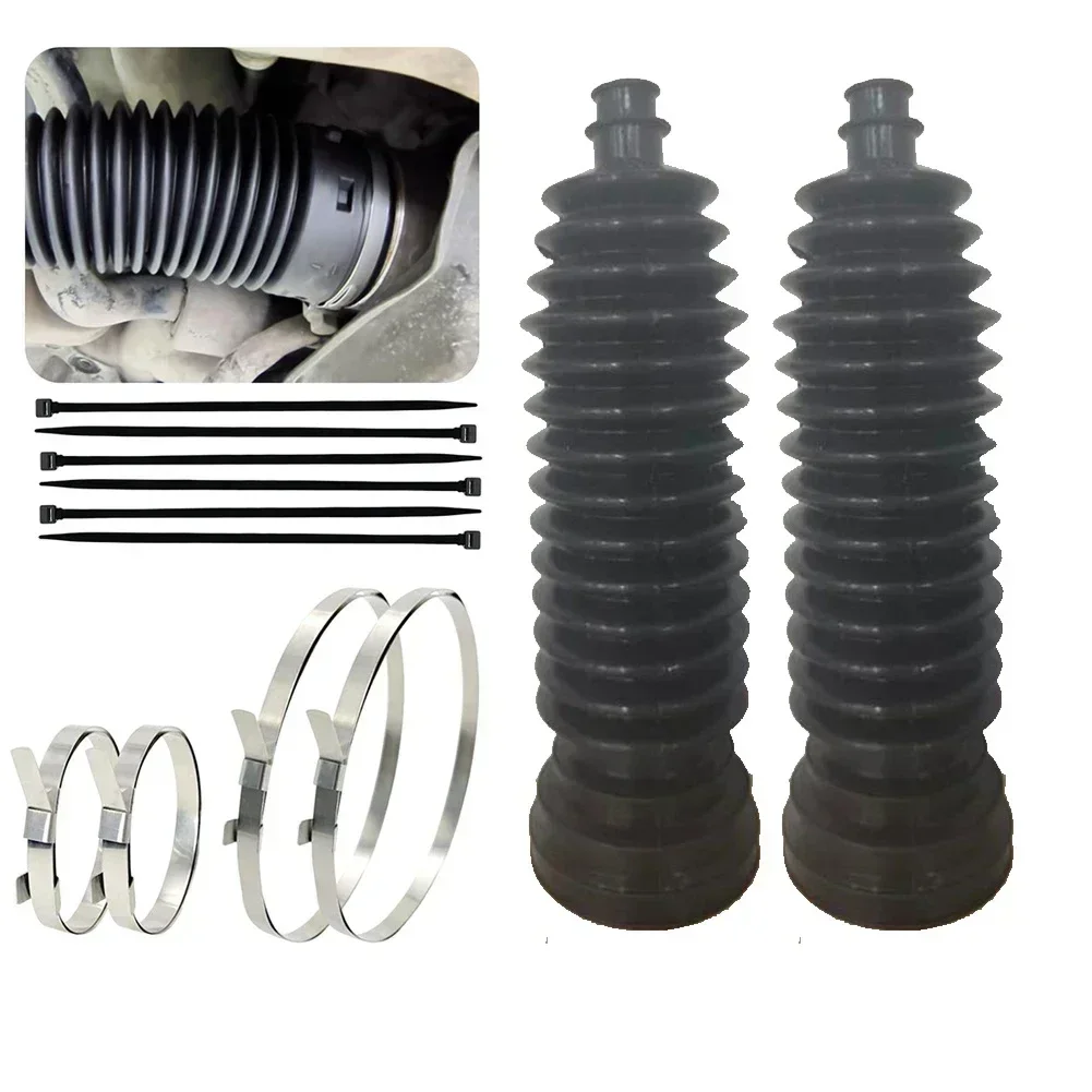 2PCS Rubber Tie Rod Boot Rack Pinion Boot Kit Stainless Steel Clamp +Cable Ties Gear Rod Cover Tie Rod Dust Cover Car Ball