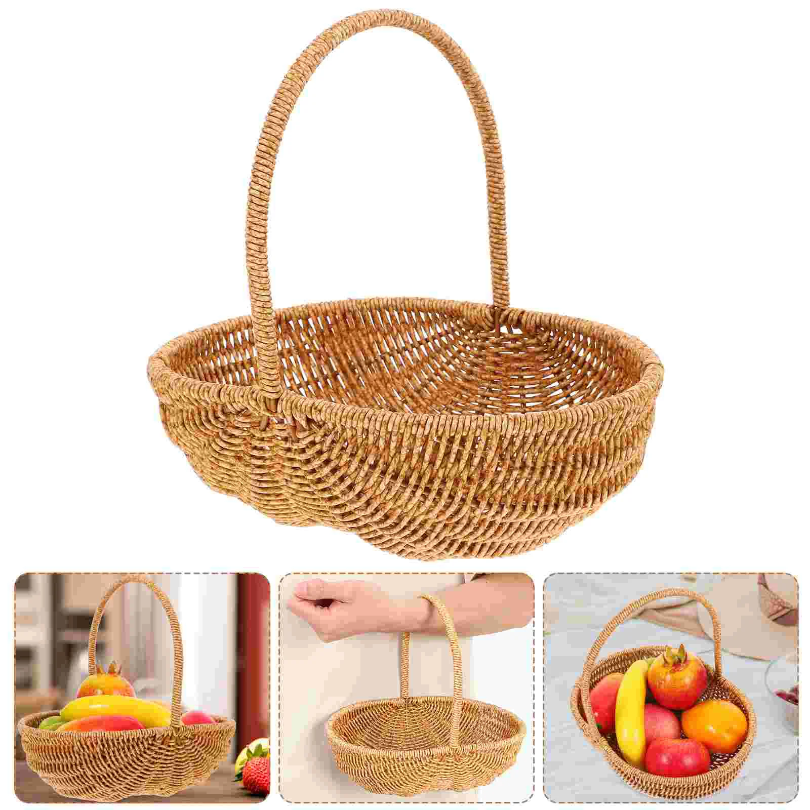 

Shopping Basket Storage Food Party Bread Woven with Cover Picnic Breads Holder Imitation Rattan Plastic