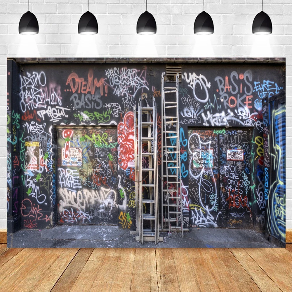 Urban Street Graffiti Wall Backdrop Retro Grunge Colorful City Alley Photography Background Punk Children Kids Adult Photo Booth