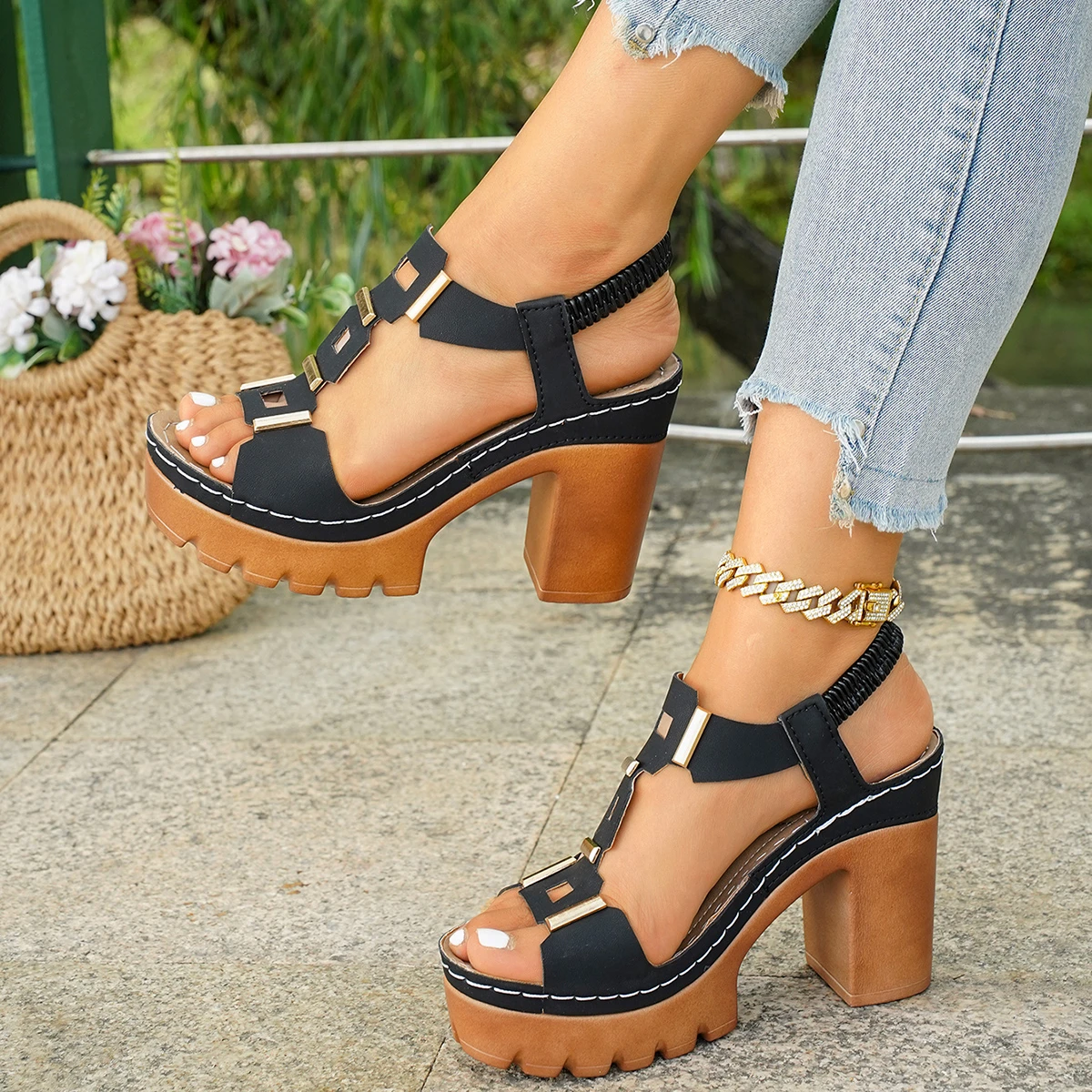 Damen High Heels Slip-on Sandalen Sommer Lässige Bequeme Schuhe Elegante Niedrige Plateau-Sandalen Sandalias De Mujer – Detail 8