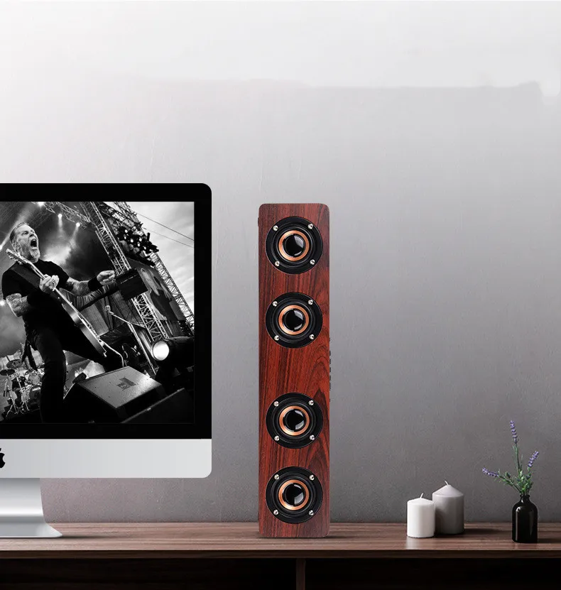 Barra de sonido de madera, Altavoz Bluetooth, sistema acústico de música, 20W, estéreo HIFI, música envolvente, pantalla LED, altavoz para exteriores con Radio FM