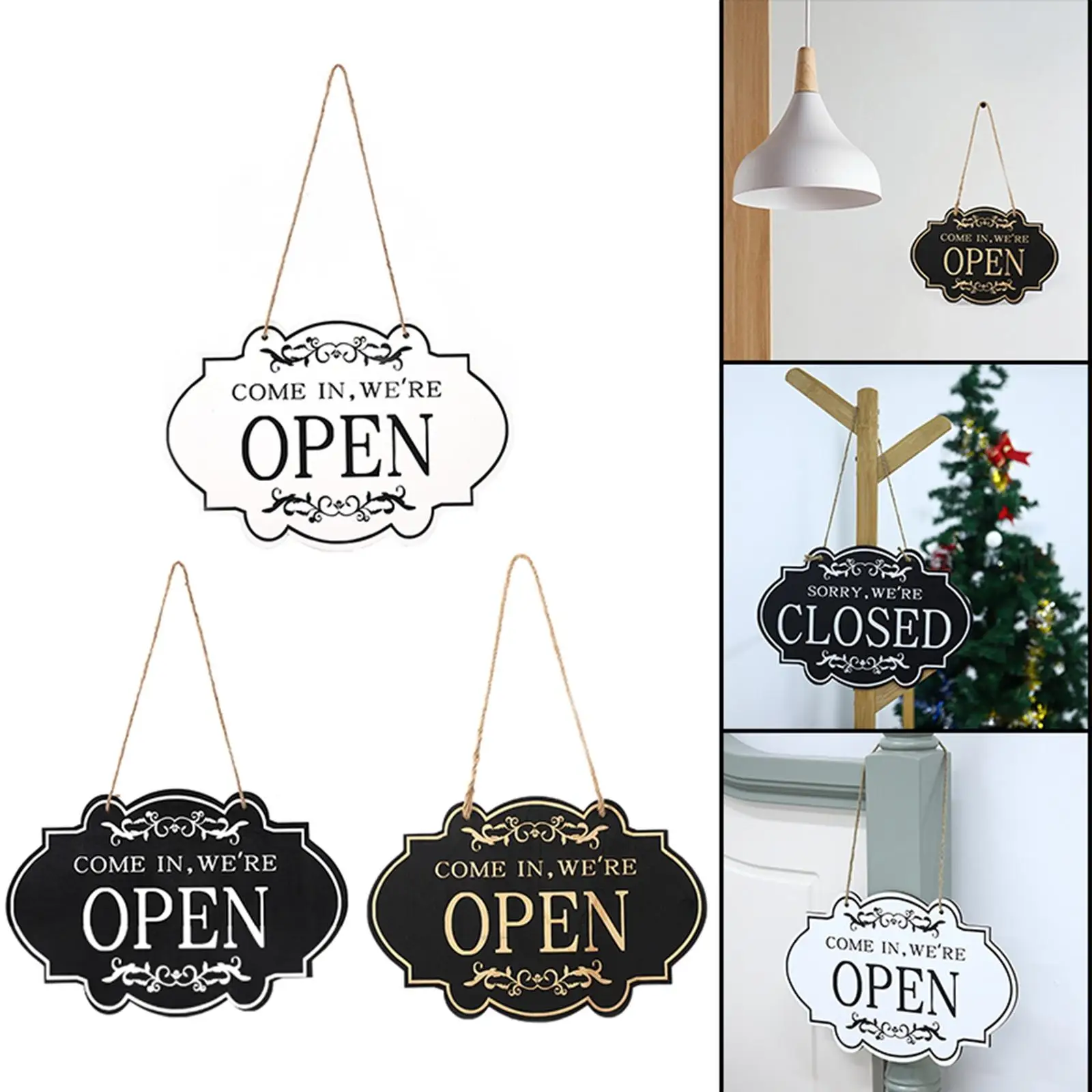 Double Sided Open and Closed Door Sign Business Sign Rustic Door Hanger Wood for Restaurant Coffee Shop Front Door Porch Bar