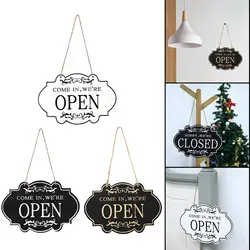 Double Sided Open and Closed Door Sign Business Sign Rustic Door Hanger Wood for Restaurant Coffee Shop Front Door Porch Bar