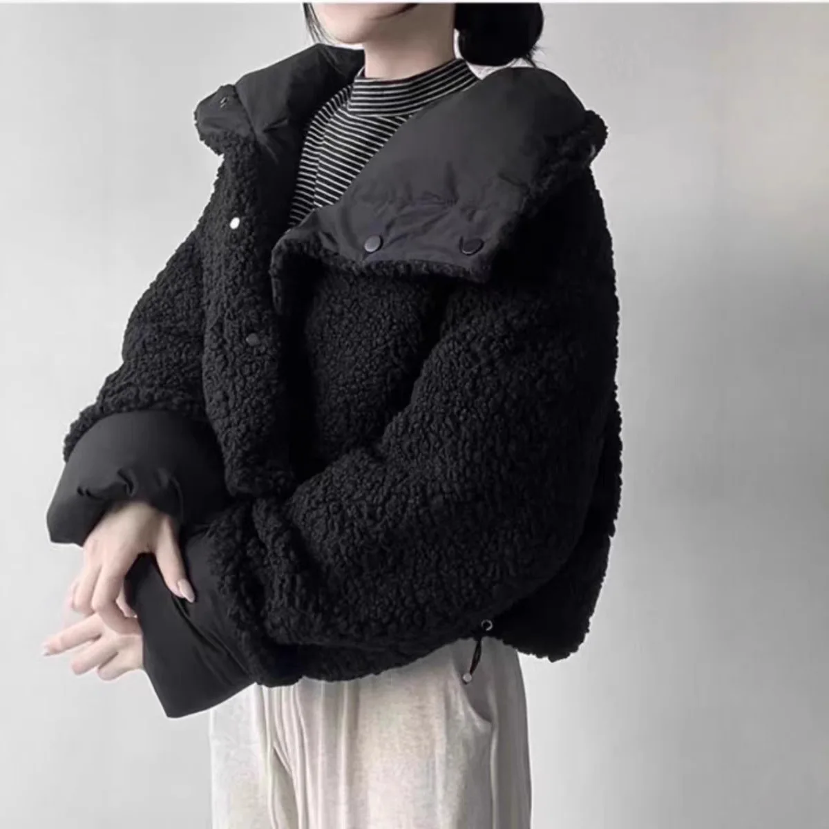 Korean Version Winter New Item Big Collar Fashionable Niche Versatile Temperament Thickened Two on Short Bread Jacket Coat