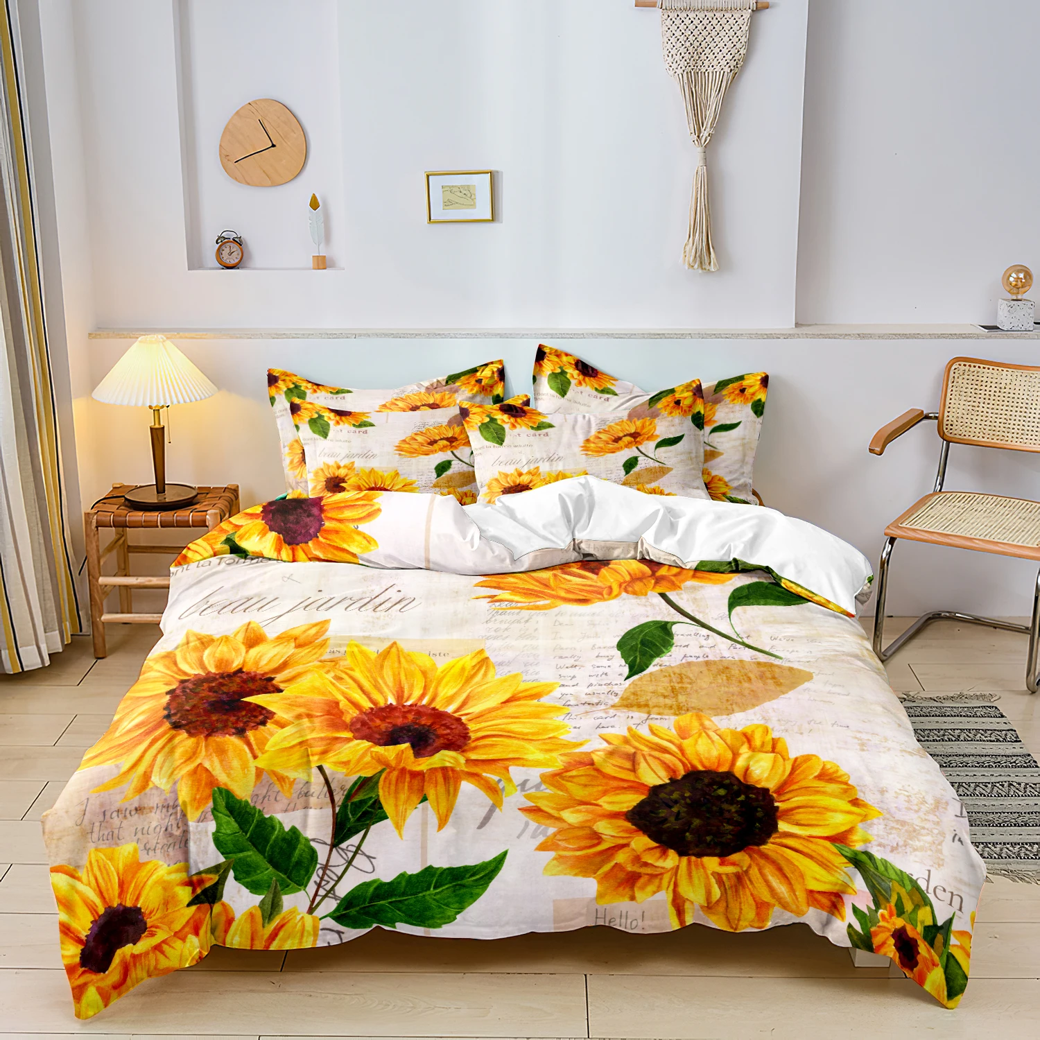 3-teiliges Sonnenblumen-Bettbezug-Set, Vintage-Blumenmuster-Bettwäsche mit Kissenbezügen, weicher Bettdeckenbezug für Erwachsene, Zuhause, Schlafzimmer, Wohnheim-Dekoration