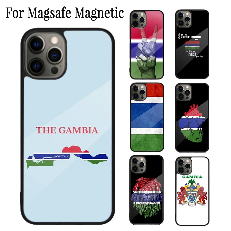 Gambia Flag Magnetic Phone Case Coque For iPhone 16 15 14 Plus 13 12 Mini 11 Pro Max Magsafe Wireless Charging Cover