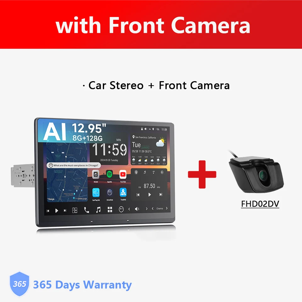 12.95インチ 1Din大型スクリーン Android 13 カーラジオ 8G+128G WIFI