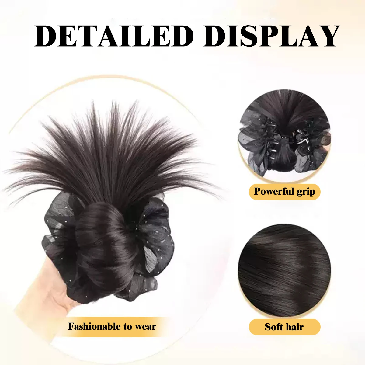 Klip Sintetis Kepala Bakso Wig Sanggul Rambut Ekor Kuda Wanita Klip Ekstensi Rambut Penataan Mode Sanggul Rambut Alami