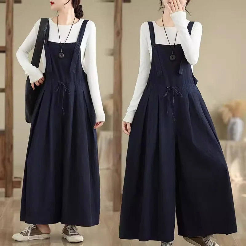 

Workwear Denim Overalls Pants For Lady Summer Wide Leg Jeans Fashion Large Size Loose Fit Strap Jumpsuit Women Trousers K1970