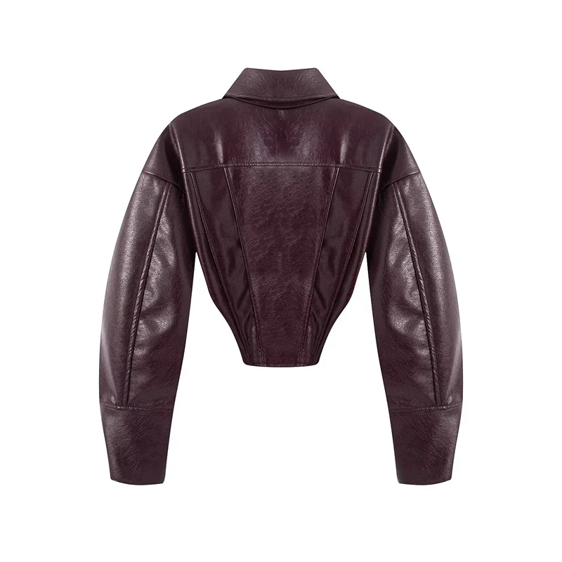 KEYANKETIAN 2026 Lapel Cropped PU Leather Jacket Shoulder Epaulets Waist Cinched Zip Up Women Vintage Moto Biker Short Coat